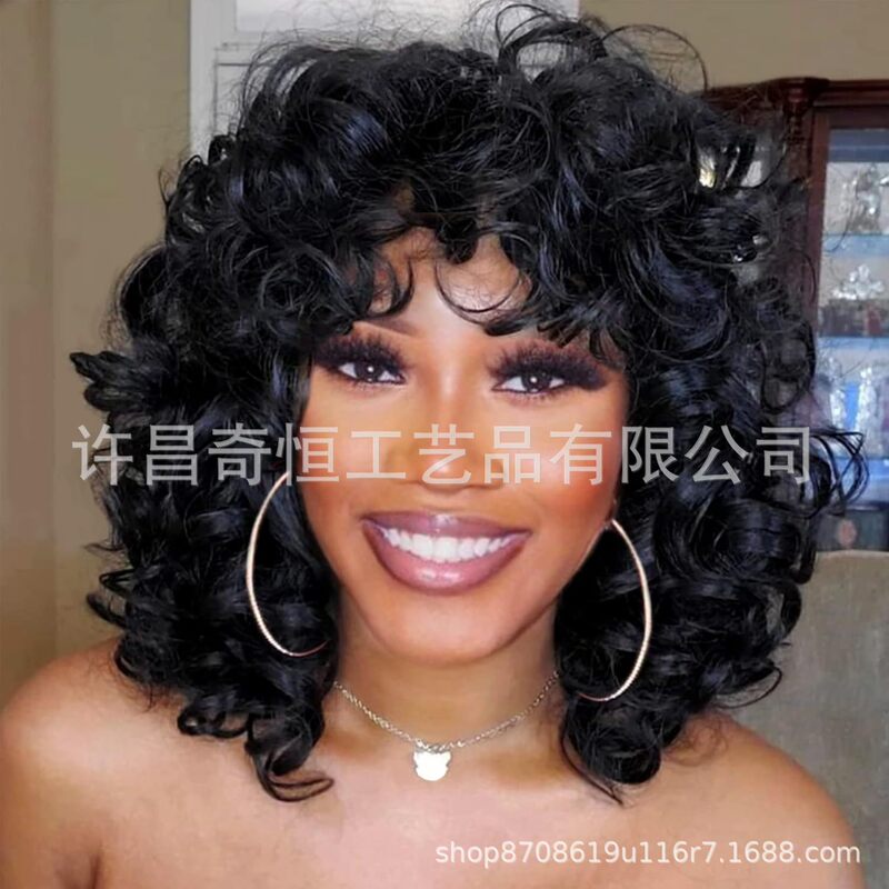 European and American Style Wigs, Small Curly Afro Wigs, Short Curly Hair, Fluffy High-Temperature Fiber Wigs, Full Head Wigs, Factory Wholesale