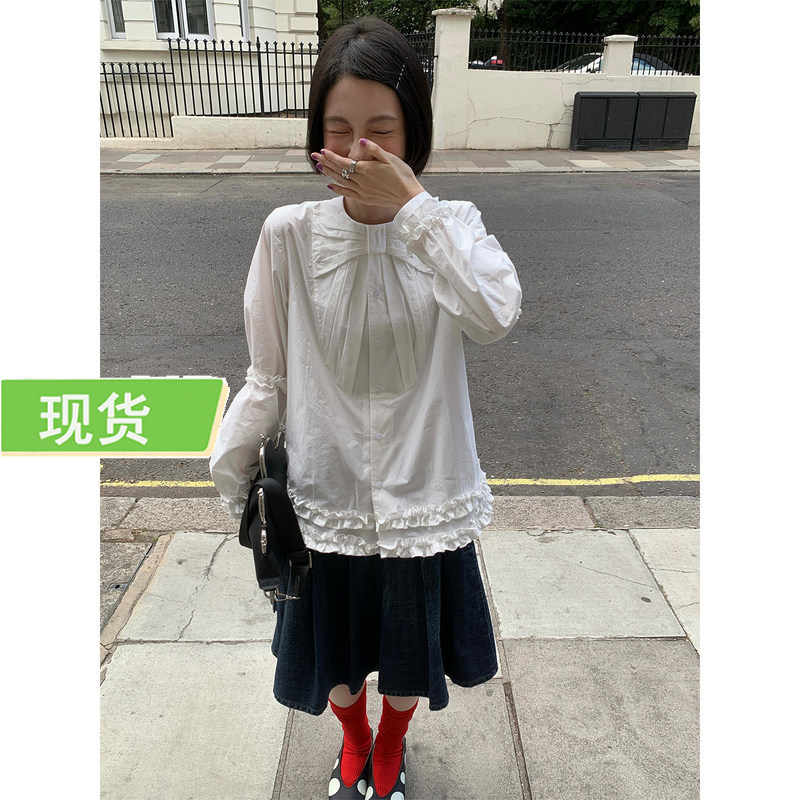 Mona Zhang Qixian Bowknot Shirt/French-Style Girly Three-Dimensional Pleated Lace Lantern Sleeve Doll Collar Jacket Mona Zhang Qixian Bowknot Shirt/French-Style Girly Three-Dimensional Pleated Lace Lantern Sleeve Doll Collar Jacket