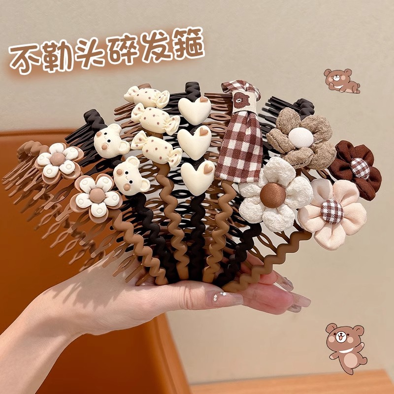 Niños cabello roto flores de otoño y invierno nuevo color café leche correa dientes antideslizante bandas de cabello niñas no atar cabello tocado