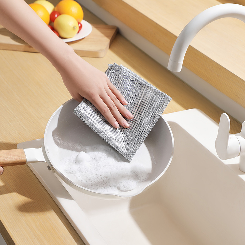 Source Factory Silver Wire Cleaning Cloth, Steel Wire Dishwashing Towel, Double-Sided Silver Wire Non-Stick Oil Household Cleaning Cloth, Replaces Steel Wool Balls