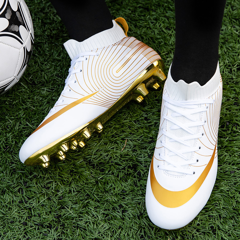 Local tyrant gold ag spike tf football shoes men's new high-top leather foot sports training shoes youth game football_voghion.com