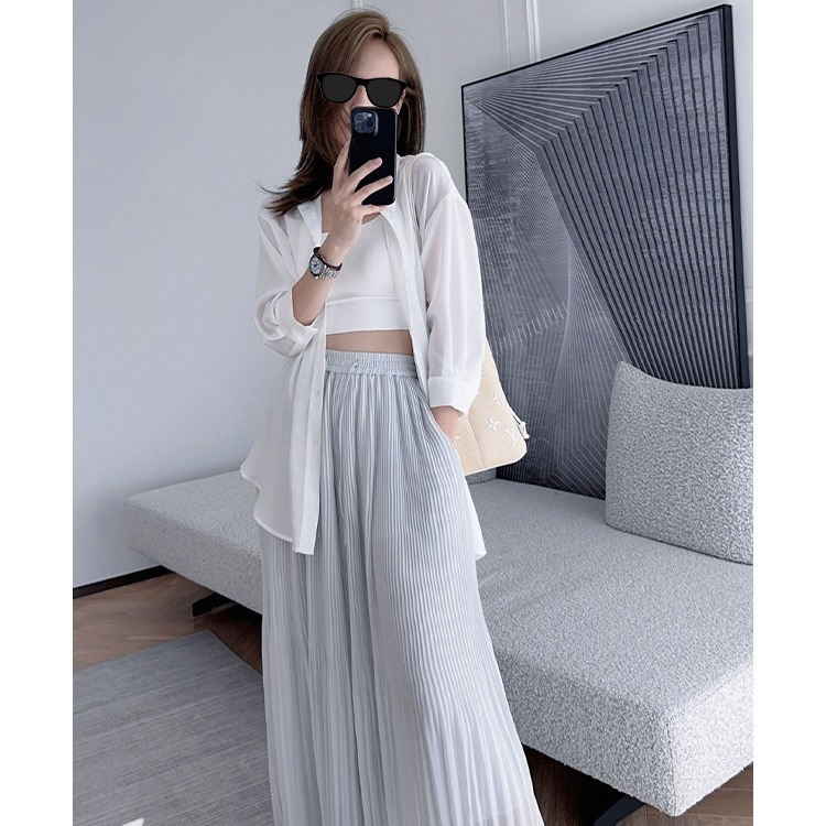 MY 风琴裙裤 仙气飘飘灵动百褶全松紧腰超阔休闲长裙