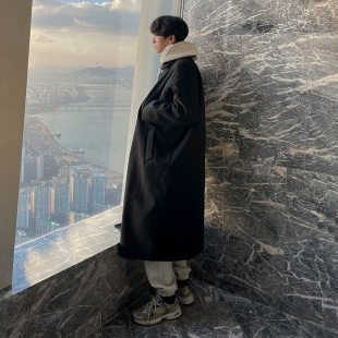 [Big Sale] Woolen Coat Men's Mid-Length Casual Over-The-Knee Windbreaker Korean Style Trendy Ins Winter Thickened Woolen Coat