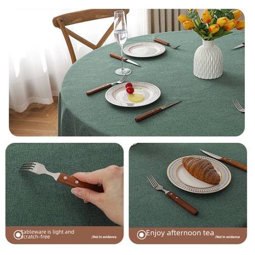 Ins-style linen and cotton tablecloth, waterproof and oil-proof, dishwasher-friendly dining tablecloth for hotels and restaurants, round coffee table cover