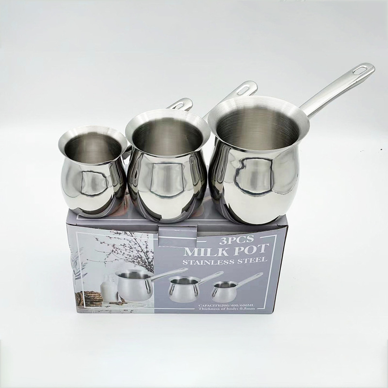 Coffee Bean Stainless Steel Milk Pot with Handle, Arabic Coffee Pot, Hot Milk Coffee Maker, Turkish Coffee Pot Three-Piece Set Coffee Bean Stainless Steel Milk Pot with Handle, Arabic Coffee Pot, Hot Milk Coffee Maker, Turkish Coffee Pot Three-Piece Set