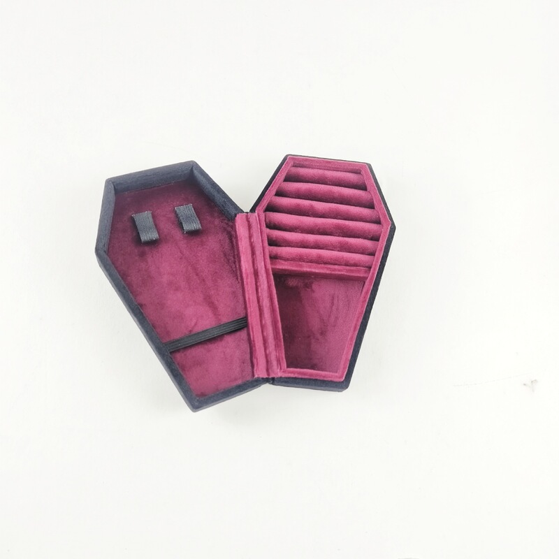 Creative Portable Ring Jewelry Earrings Storage Halloween Velvet Coffin Jewelry Box