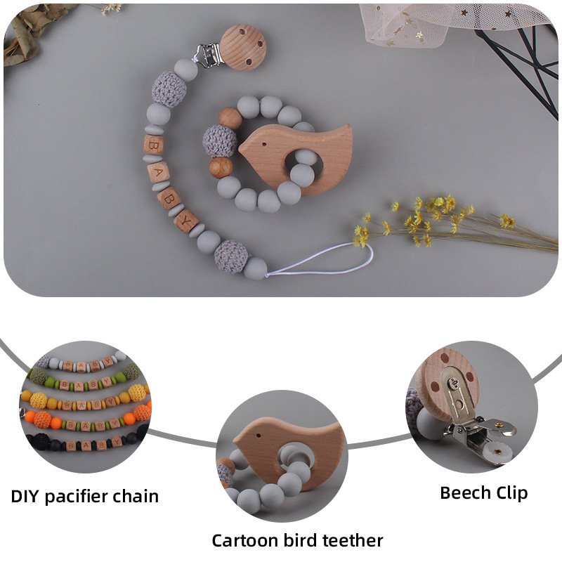 Bebé suministros de dibujos animados de haya animal pulsera de silicona DIY nombre calmante bebé molar juguete anti-caída de la cadena