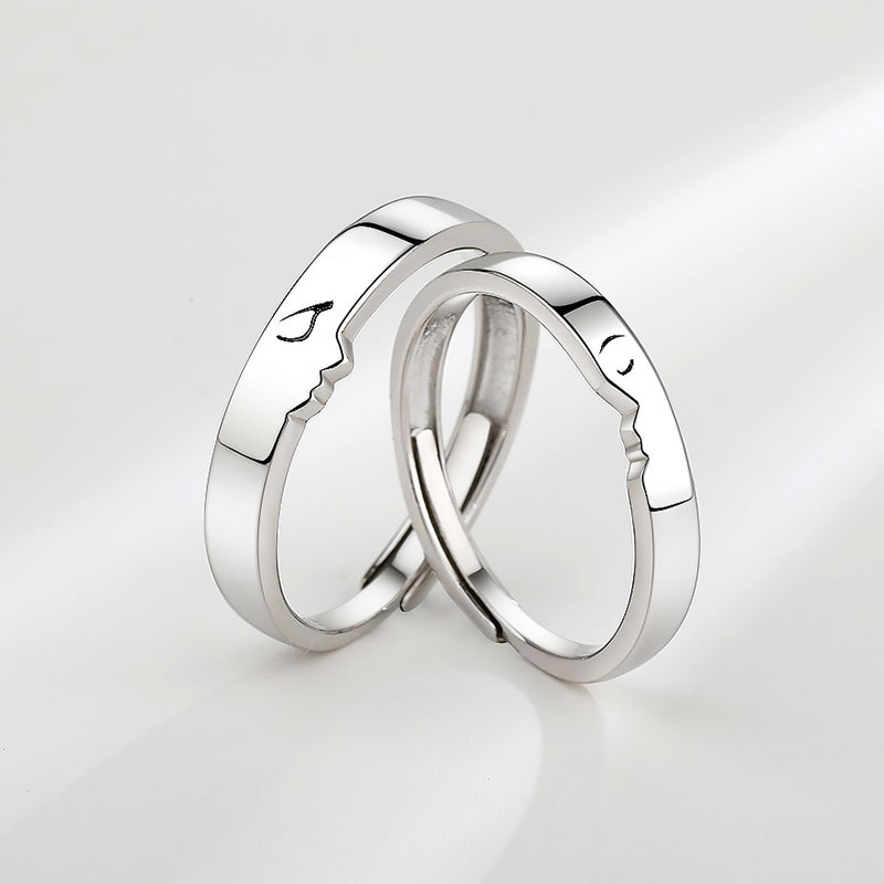一吻定情情侶戒指男女一對純銀999小眾設計拼接素圈對戒七夕禮物