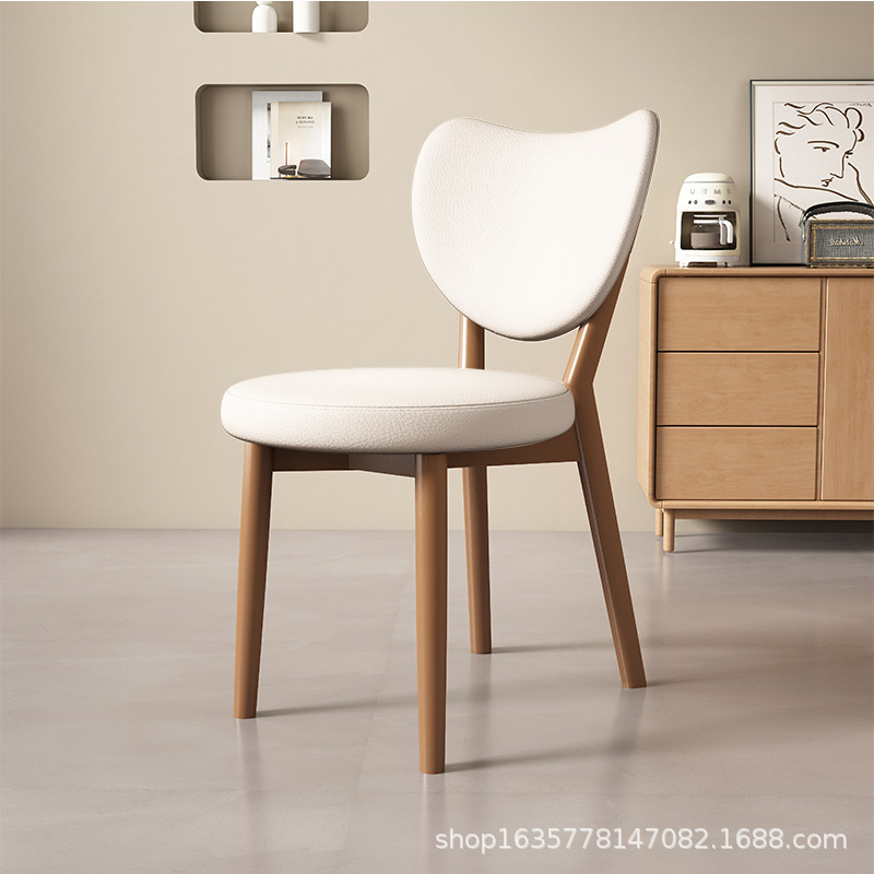 Silla de comedor de madera sólida retro nórdica, silla de comedor moderna y simple, respaldo de cuero suave, taburete de comedor de hotel antiguo