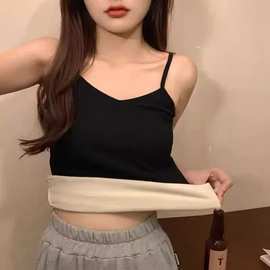 加绒加厚保暖背心V领打底内搭修身显瘦保暖马甲吊带上衣打底衫女