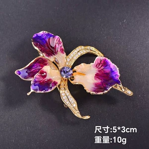 New Cross-Border French Retro Enamel Purple Orchid Brooch Jewelry Plant Corsage Iris Light Luxury High-End