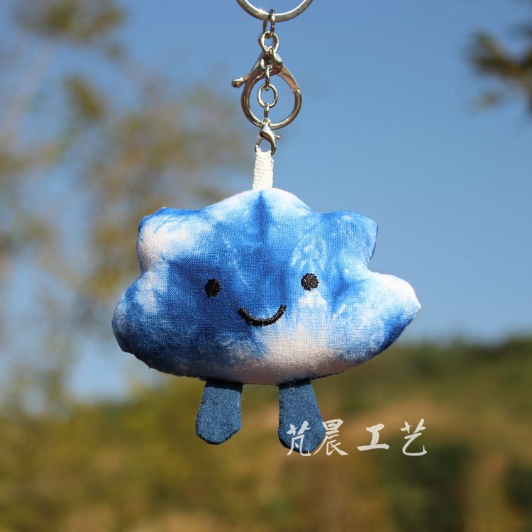 2023 New Ethnic Style Blue-Dyed Fabric Bag Pendant Tie-Dyed Cloud Bear Car Keychain Small Pendant