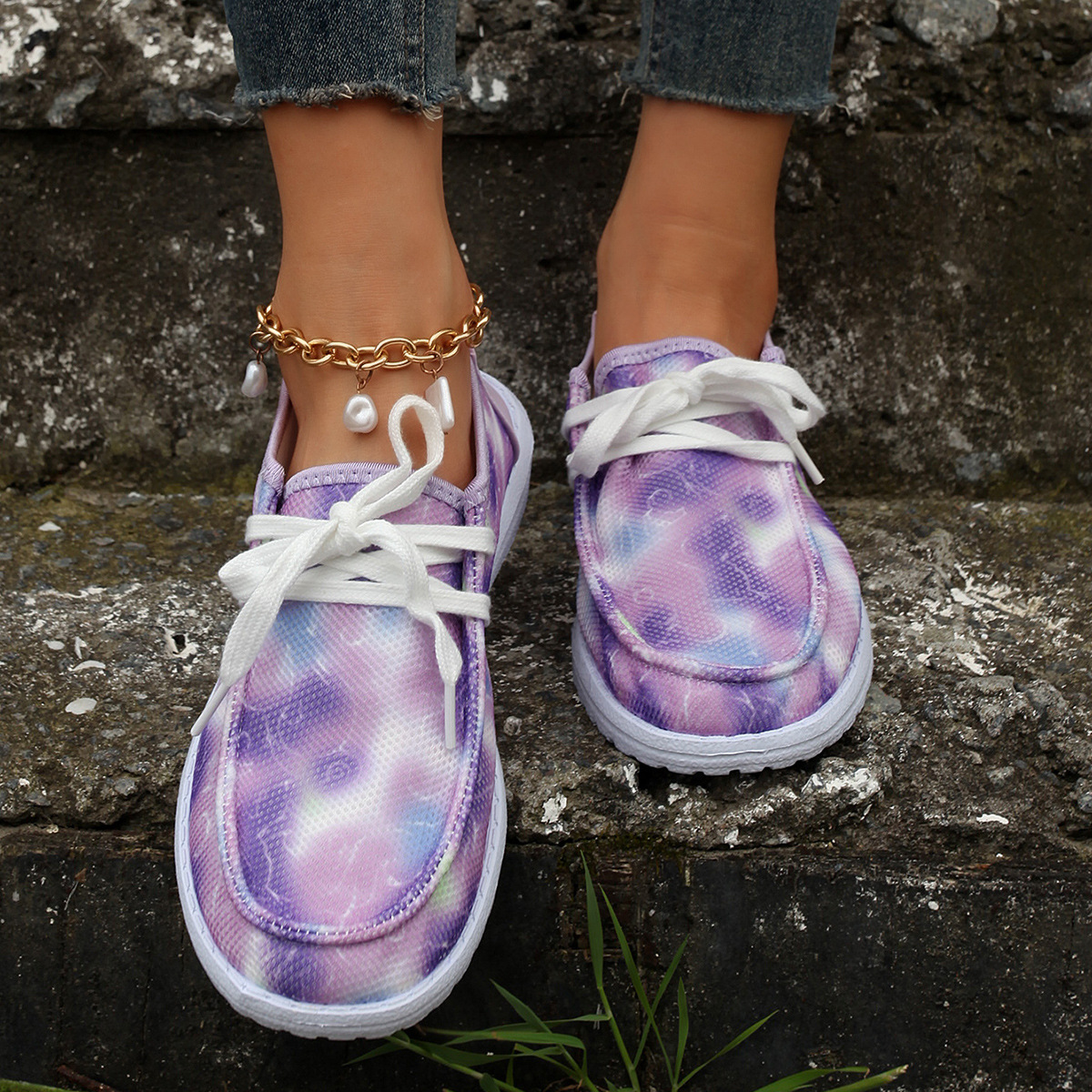Women's Shoes large size color matching low top shoes flat round head graffiti canvas breathable sneakers _voghion.com