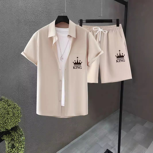 Linen Shirt and Shorts Set for Men - Leisure Vacation, European and American Style, Cross-Border 2025 Summer New Arrival, 3D Printed