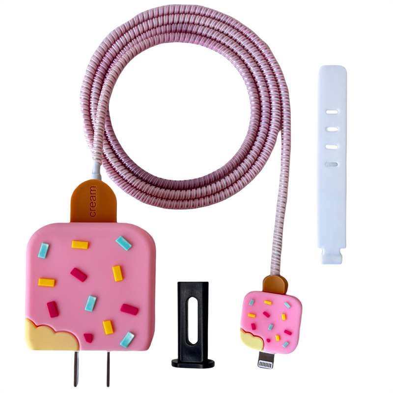 63g Weight Usb cable protection sleeve Classification Environmentally Friendly PVC Material Cartoon Pattern Cute Style Suitable For IPhone 18W/20W Data Cable Charger Protective Cover 5-piece Set 11