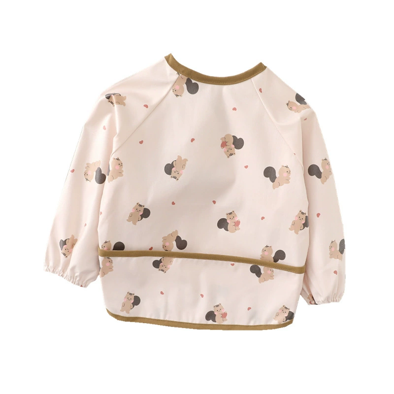 Brand bib, waterproof children's long-sleeve for food, Korean style, with pocket, with ties on the back