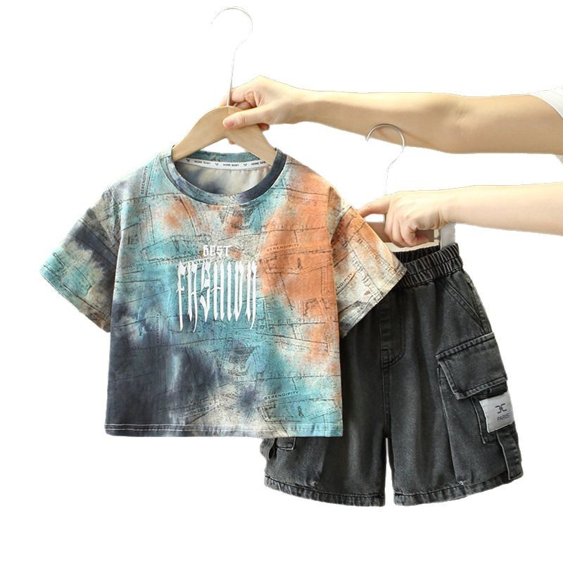 8098 traje de manga corta para niño vestido de verano de dos piezas para niño guapo 2025 nuevos pantalones cortos para niños ropa de verano marea