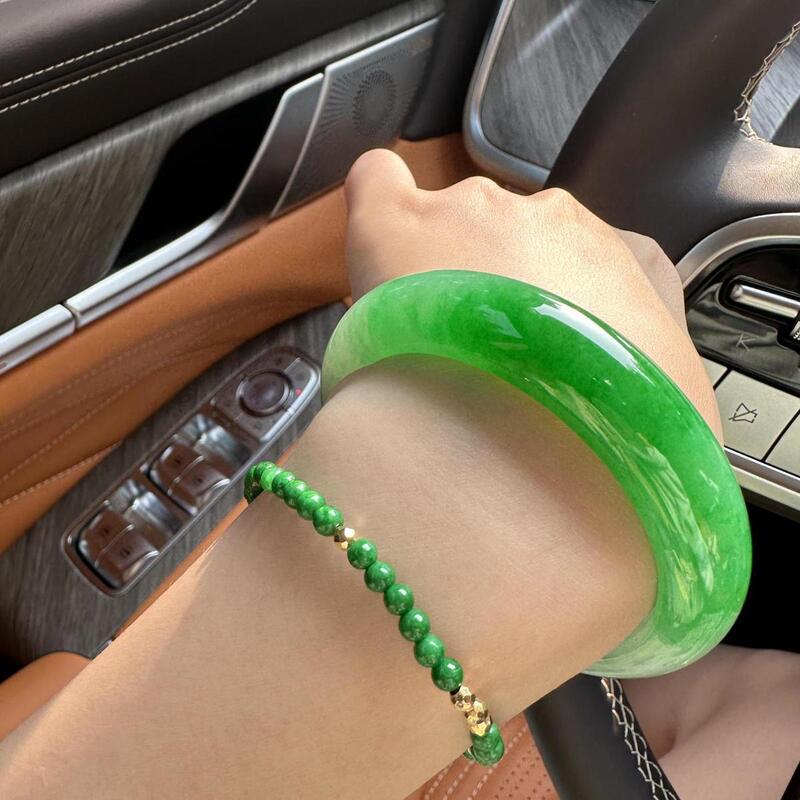 Mugongzi "Deqingshan" Imperial Green Jade Bracelet, Old Pit Ice Seed Full Green Jade Bracelet, Women's Gift