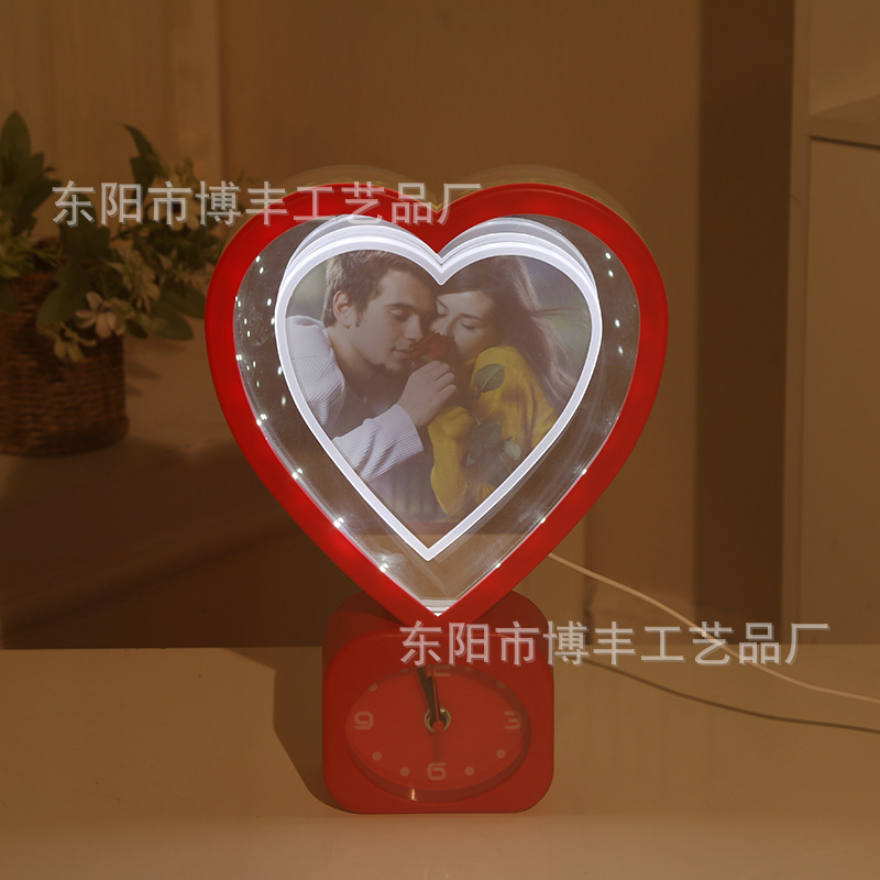 Creative new strange heart-shaped night light with alarm clock table props LED light-emitting photo frame practical home accessories