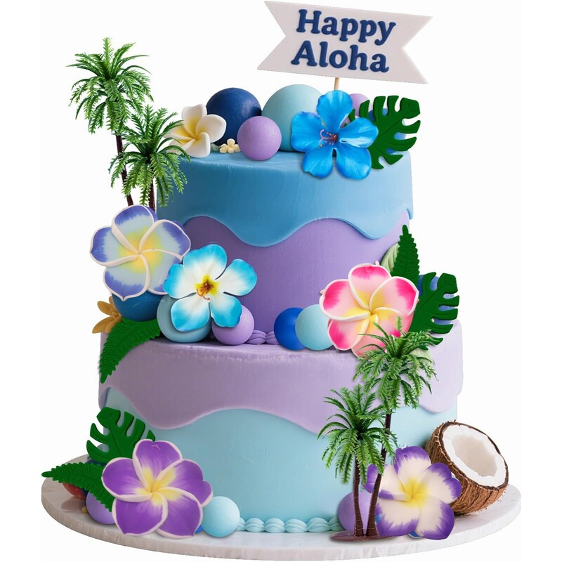 42 Pieces of Hawaiian Party Flower Cake Decoration Soft Clay Flower Plumeria Ornaments DIY Decoration Artificial Coconut Tree