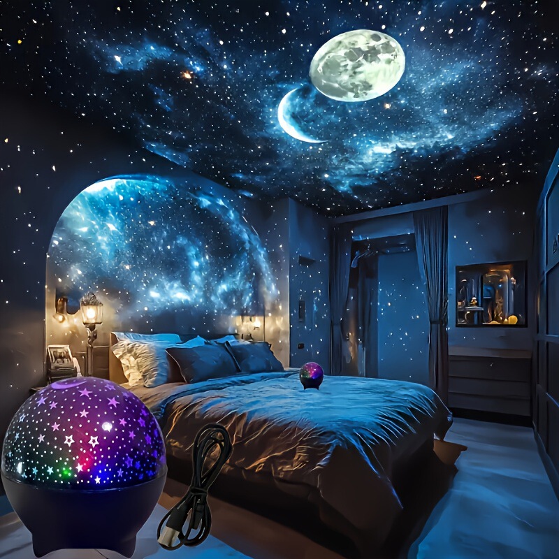 temu爆款星空梦幻投影灯星星月亮氛围灯北极光水波纹星旋小魔球|undefined