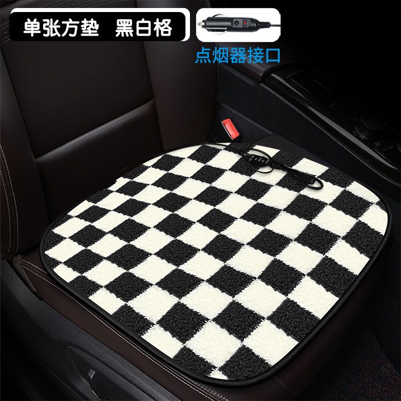卸売り棋盤格加熱クッション自動車クッションクロスボーダー漫画花羊小毛内装用品冬シングルクッション|undefined