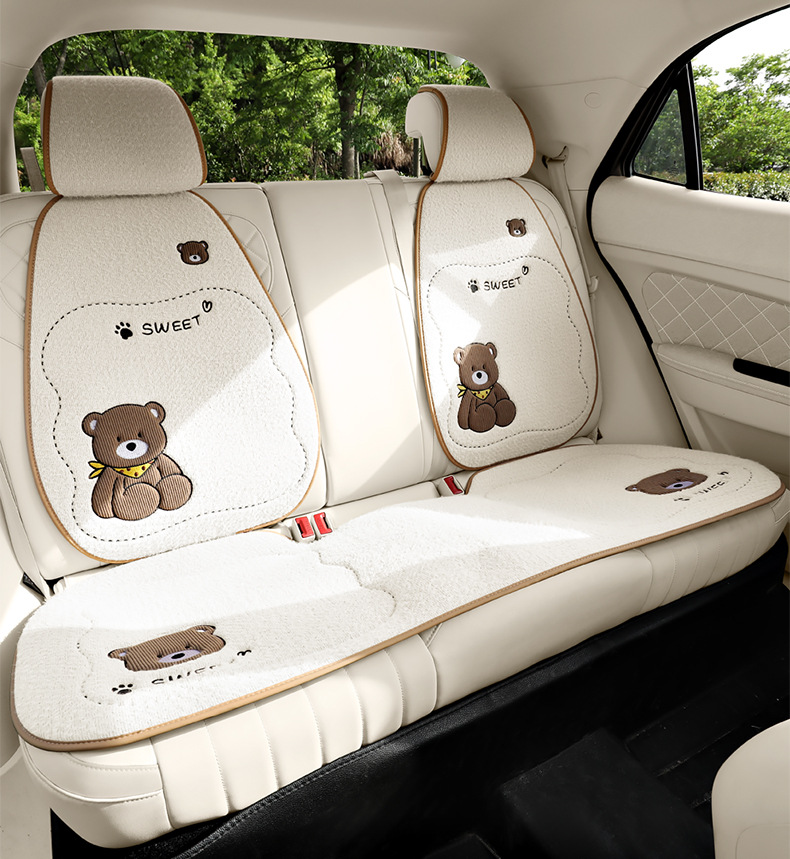 Winter Plush Bear Car Seat Cushion Car Cushion Neck Pillow Winter Warm Car Interior Supplies