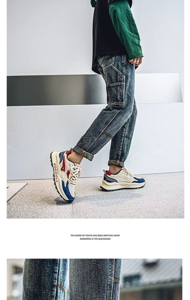 Giày sneaker nam thân lưới thoáng khí chống hôi, đế cao su gót thấp 1–3 cm, dây buộc phía trước — 0766 trắng xanh, 0766 đen xám, 0766m Đỏ chi tiết 10