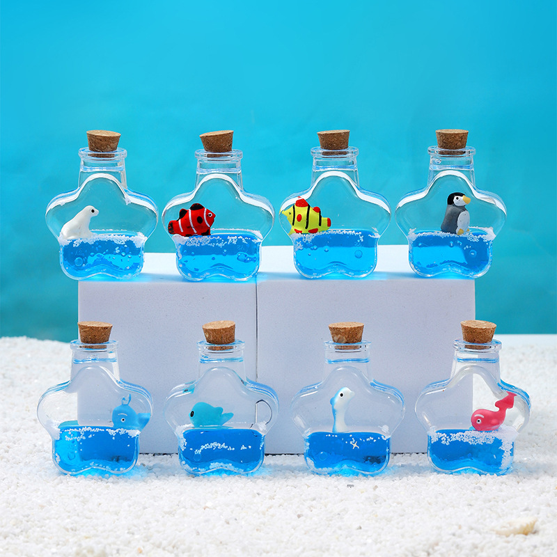 海洋系列星星瓶入油流沙漂浮摆件亚克力沙漏迷你小漂流瓶解压玩具