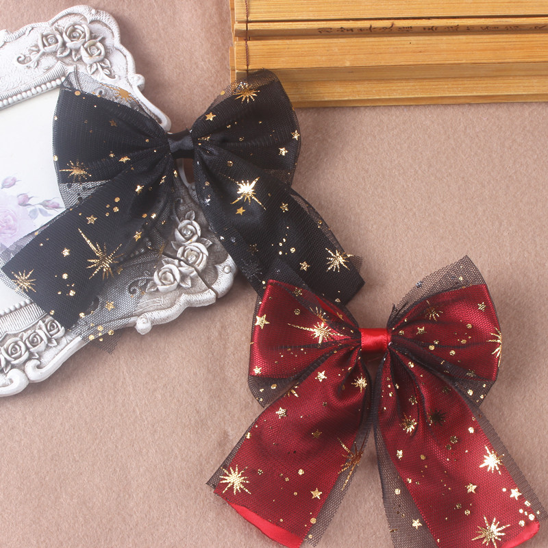 New Large Bow Hairpin Lolita Headwear Press Clip Star Mesh Bow Hair Accessories