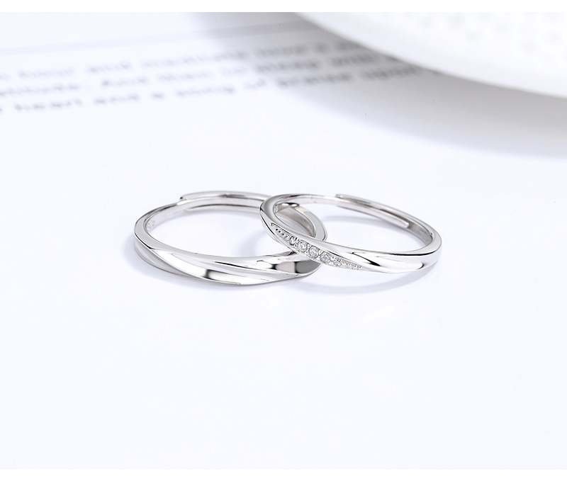 5g Weight Zircon Inlay Material Open Ring Classification 925 Sterling Silver Zircon Waves Open Ring