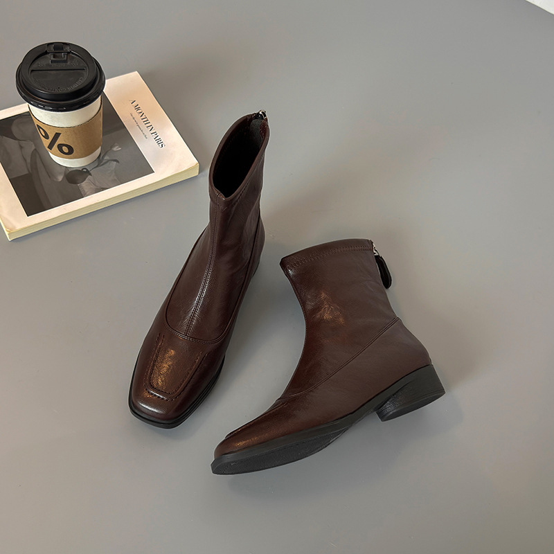 Sheepskin In Stock Now Chunky Heel Short Women Autumn Winter 2025 New Leather High Heels Martin Slim Boots_voghion.com