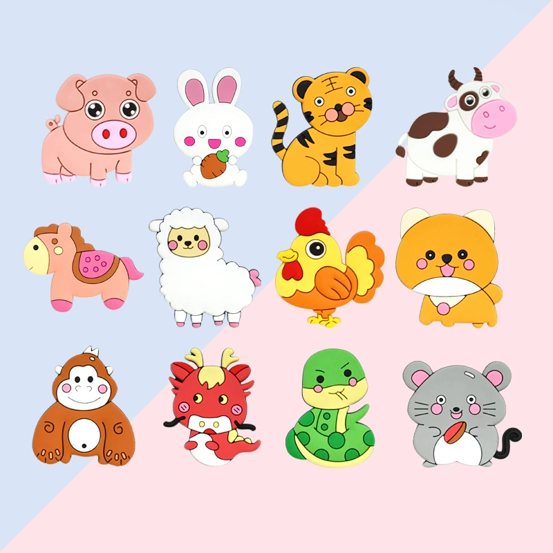 Магниты на холодильник с милыми мультяшными животными, двенадцать знаков зодиака, креативные магниты из мягкого ПВХ, развивающие наклейки, магнитные стикеры оптом