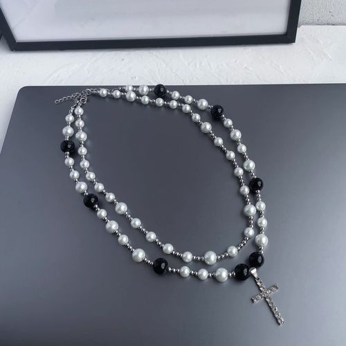 Titanium steel pearl necklace for men, versatile, simple and elegant pendant, lightweight luxury, adjustable lock chain, high-end accessory, handmade jewelry.