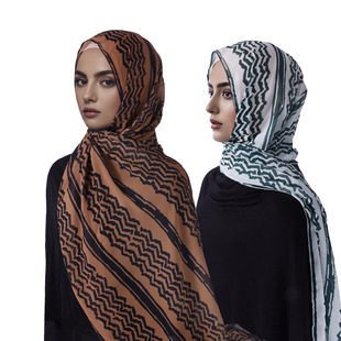 Amazon Hot Scarf 180CM Arabian Satin Polyester Printed Striped Long Scarf Saudi Dubai
