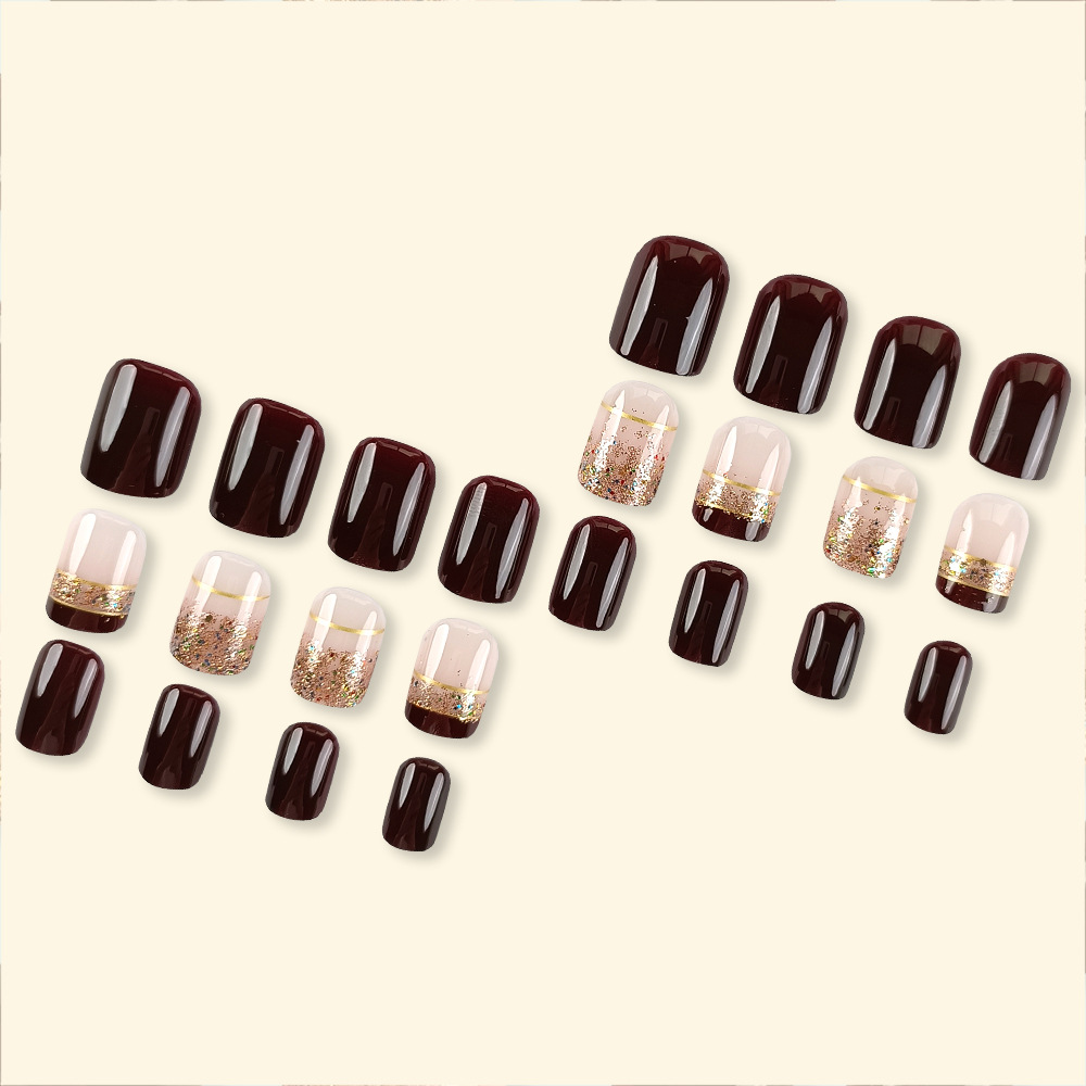 Comercio exterior venta caliente ropa de uñas, hoja de oro, marrón, pegatinas de uñas francesas, ropa de uñas postizas, press on nails image 5