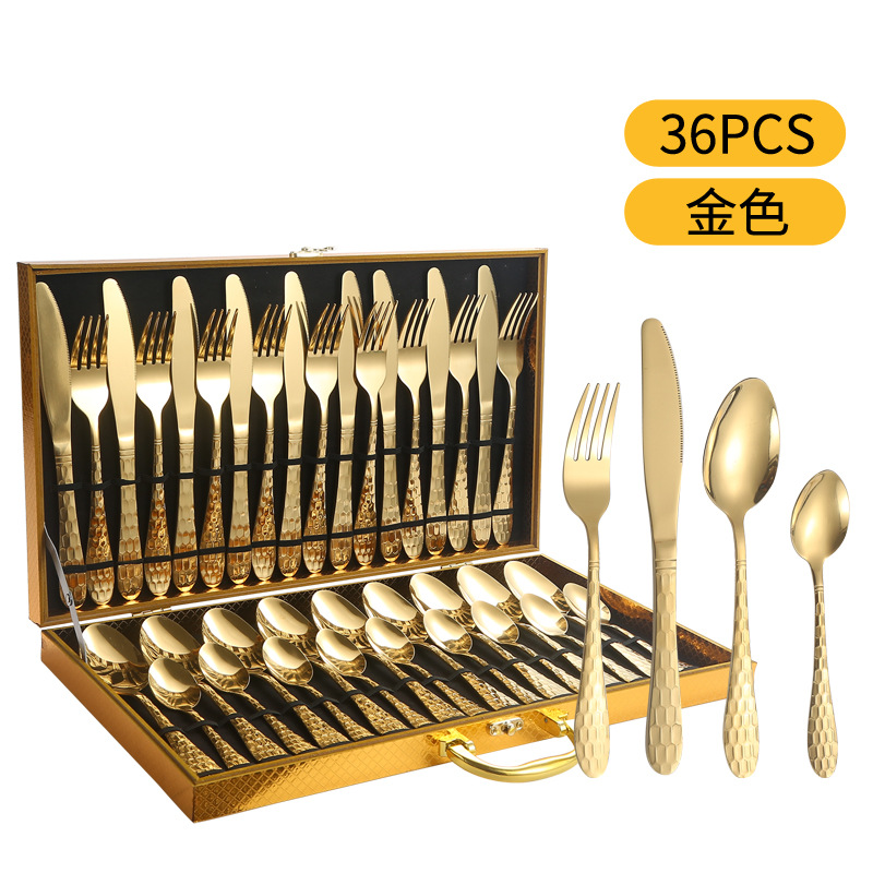 Fuente transfronteriza de cubiertos de acero inoxidable cuchillo y tenedor cuchara set cubiertos de agua set 24 / 36 / 48 piezas set caja de regalo set