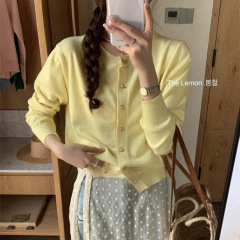 新商品の韓系減齢のシックな丸首のカーディガンのセーターの女性の上着の春と秋の重ね着の優しい風の短い上着