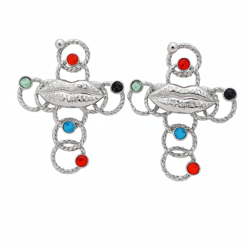 Resina labios cruz collar de perlas personalidad nicho exagerado cadena de suéter de lujo ligero conjunto de joyería de lujo mujer