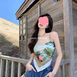 吊带背心女内搭外穿夏季复古美背ins辣妹方巾肚兜式抹胸上衣