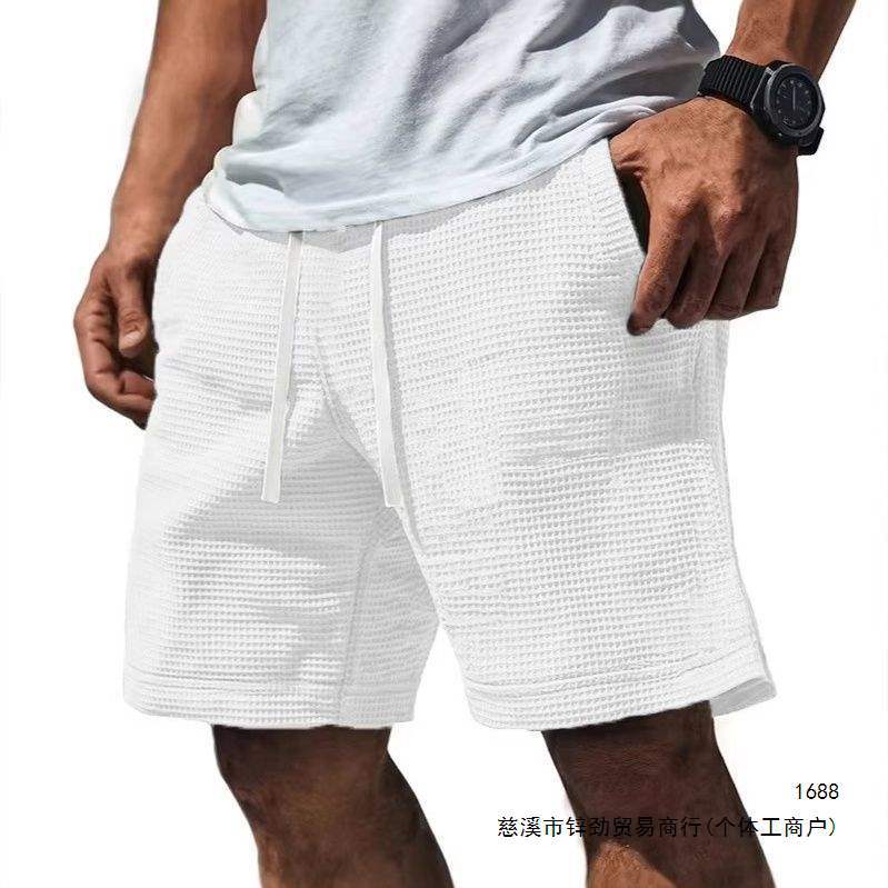 Trendy men's new solid color shorts, elastic waistband, drawstring running shorts, quick-drying sports shorts