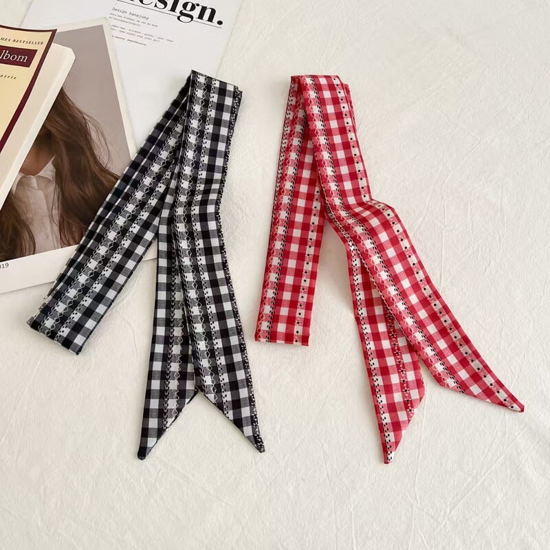 Summer New Style Hairband, Long Silk Scarf, Neck Protector, Small Scarf, Women's Pastoral Style Plaid Belt, Women's Tie Summer New Style Hairband, Long Silk Scarf, Neck Protector, Small Scarf, Women's Pastoral Style Plaid Belt, Women's Tie