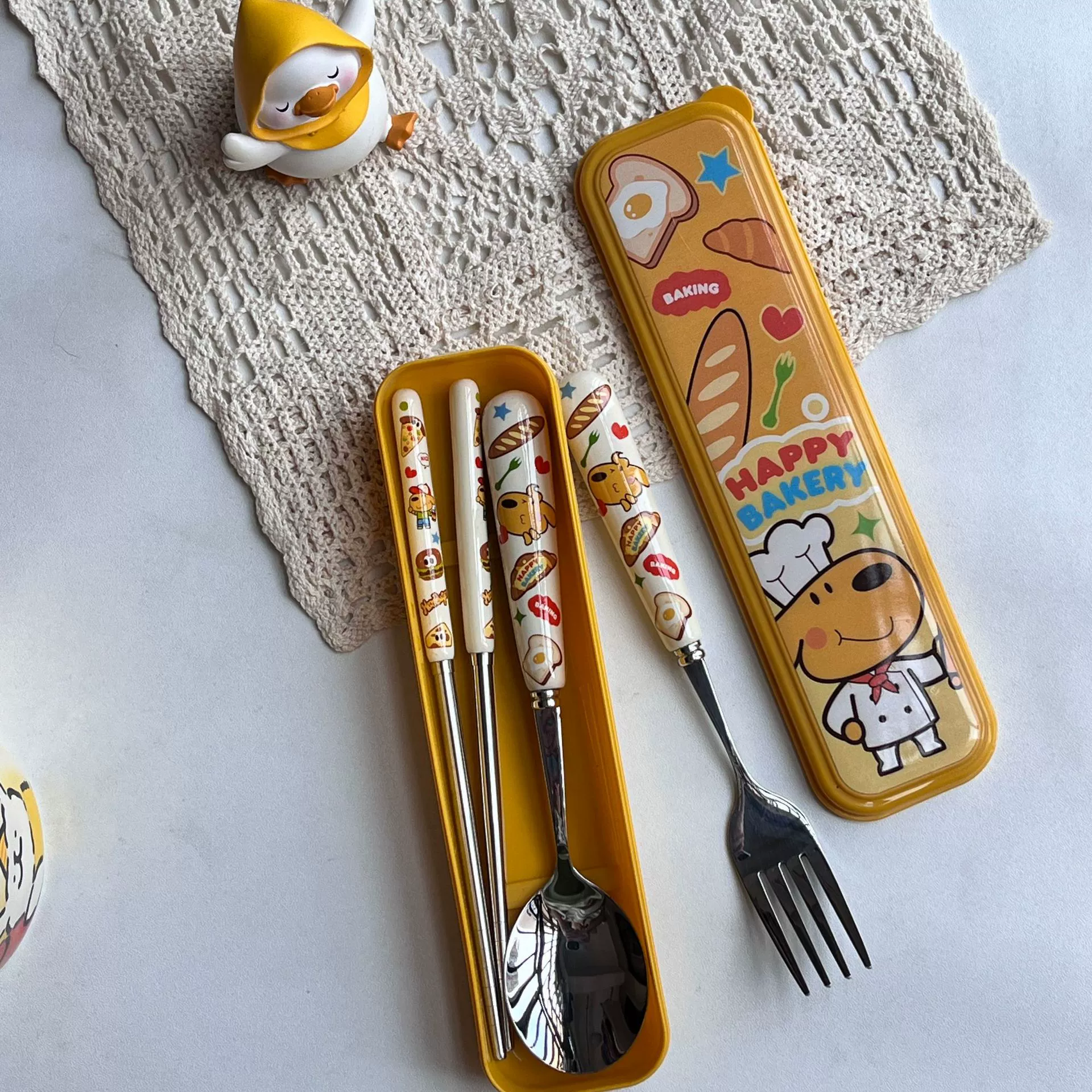 Genuine high quality tableware stainless steel, cute ceramic handheld set for home use