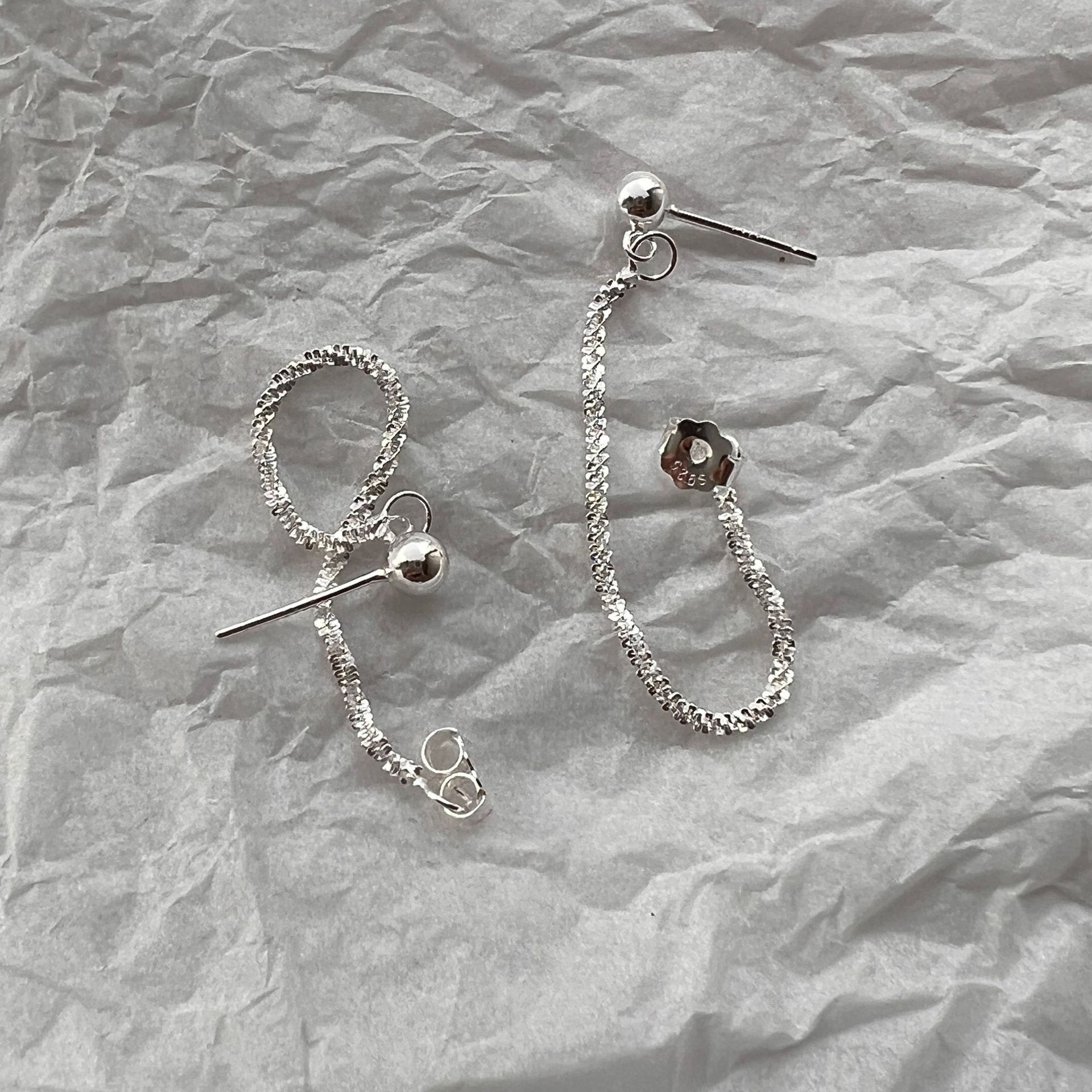 Women's Gender Chain Design 1 Pair 925 Sterling Silver Solid Color Earrings
