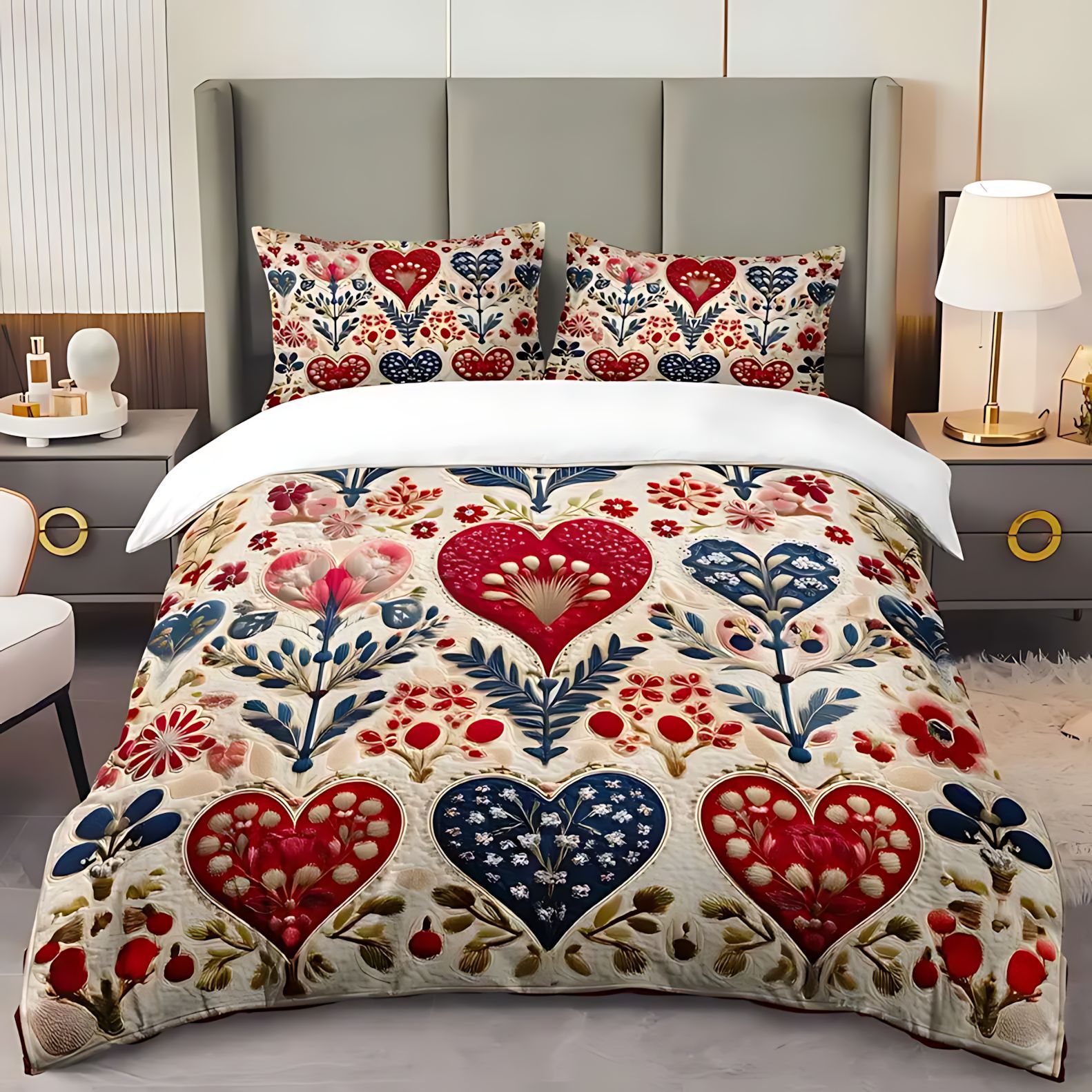 TEMU / JIT abrasión quilt kit de amor floral impresión digital HD ropa de cama exclusiva transfronteriza