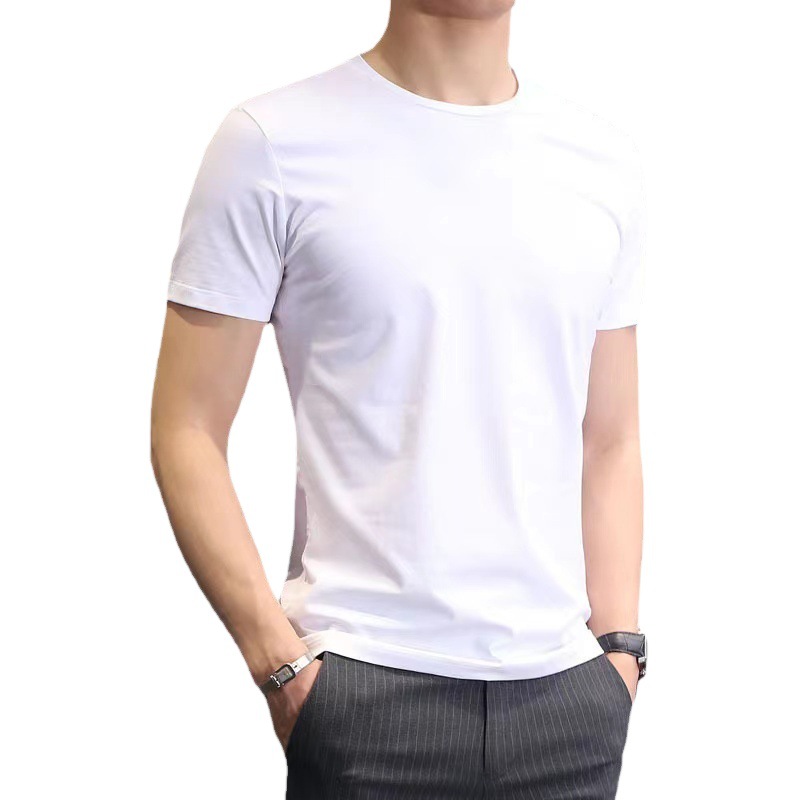 Venta al por mayor de los hombres de color sólido de manga corta Camiseta más tamaño verano estilo coreano slim fit moda guapo cuello redondo media manga camiseta