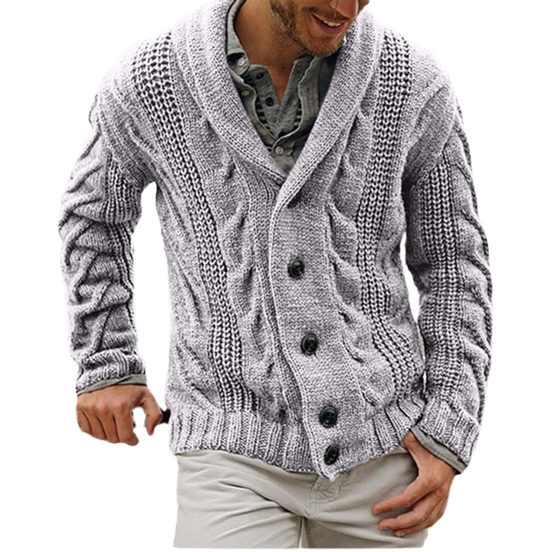 Cárdigan de un solo botón para hombre, nueva moda de otoño e invierno, elegante cuello vuelto, suéter holgado de punto.