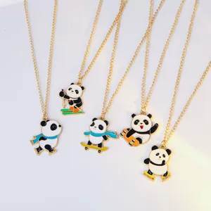 Creative Alloy Panda Necklace with Cartoon Design for Men and Women