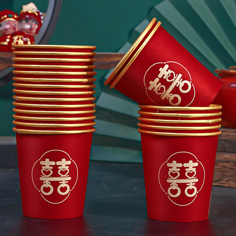 Wedding Paper Cup Disposable Wedding Cup Wedding Supplies Collection Wedding Engagement Thickeneded Wedding Banquet Red Tea Cup