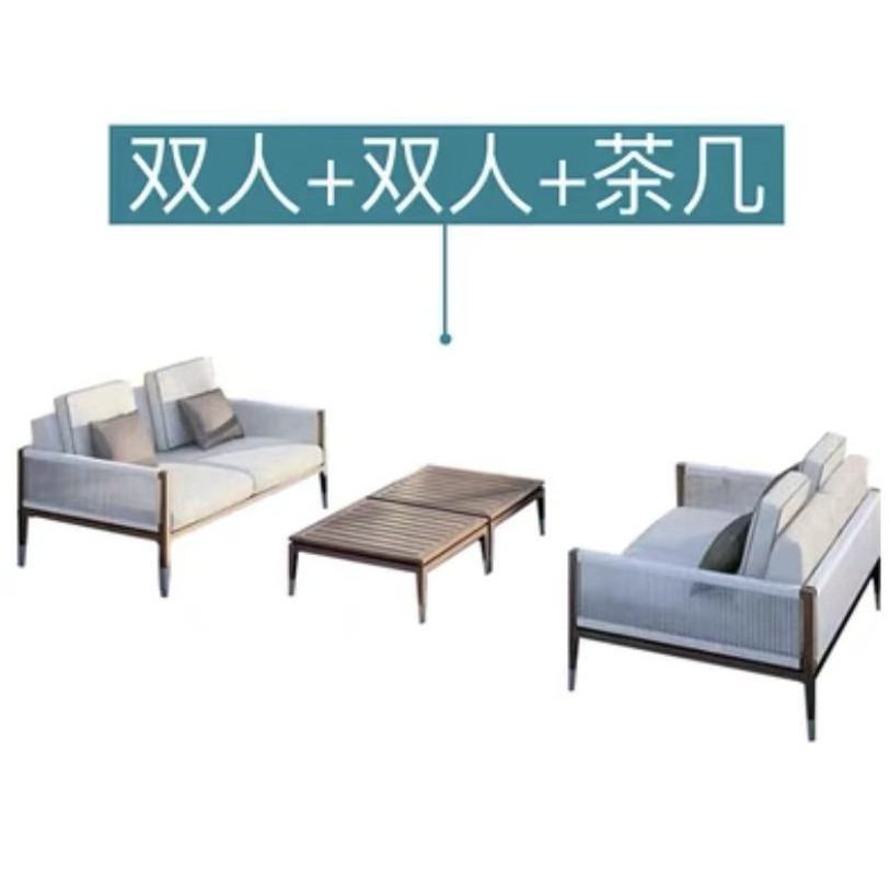 Sofá nórdico patio teca villa jardín terraza hotel al aire libre sofá de tela de caña sofá de madera sólida